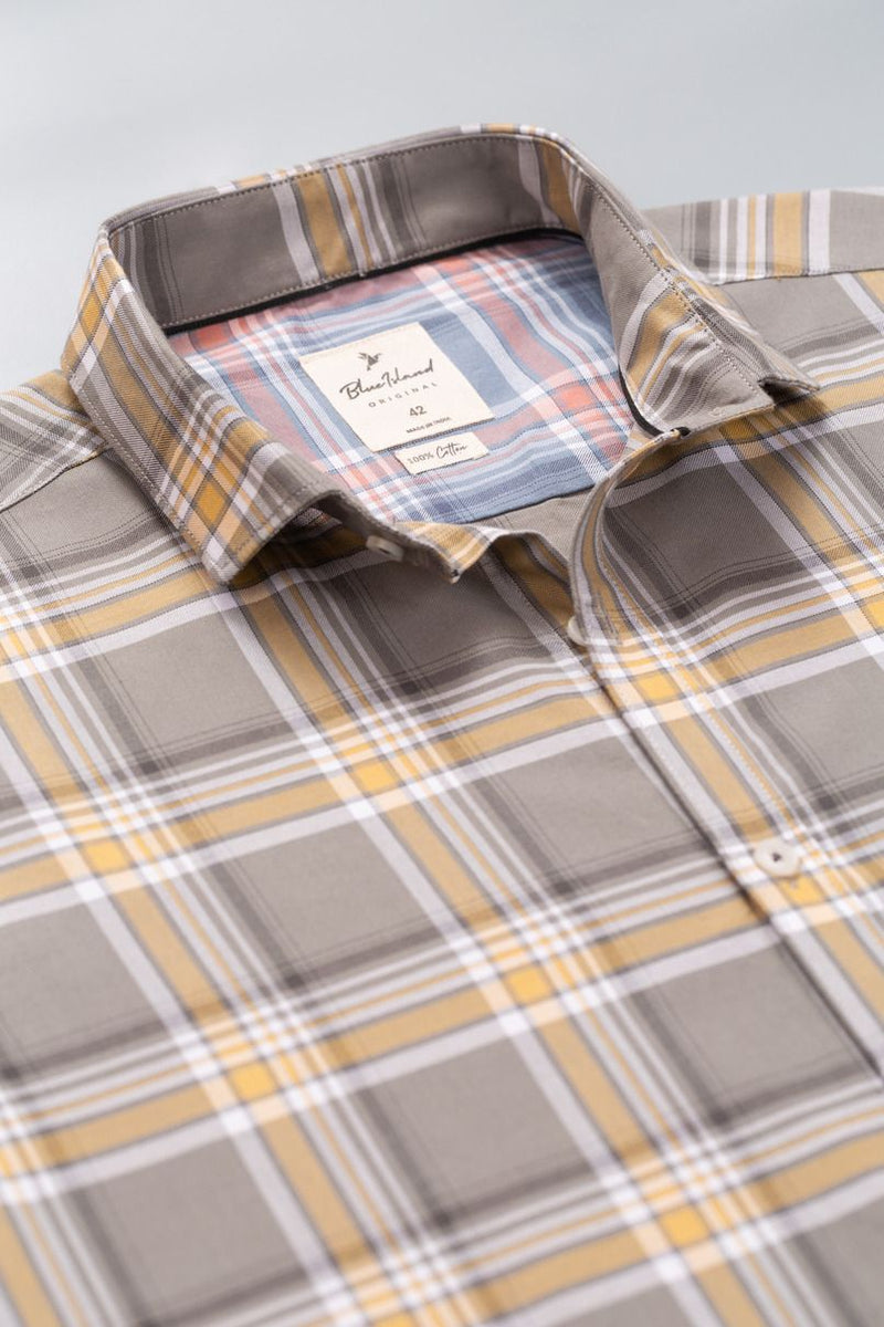Sandal Yellow and Grey Checks - Full-Stain Proof