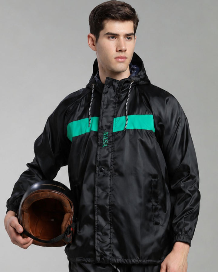 NASA Black with Teal - Rain Jacket with Pant
