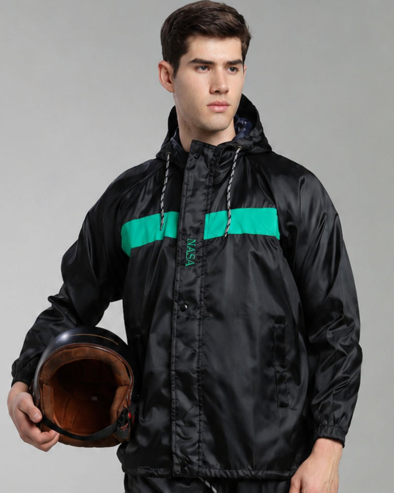 NASA Black with Teal - Rain Jacket with Pant