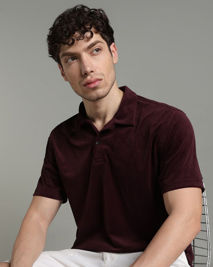 Burgundy Geometric Textured - Polo Tshirt