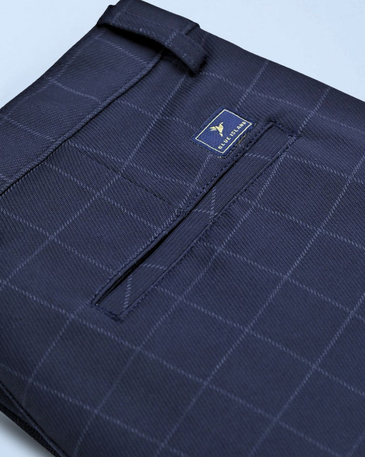 Navy Box Checks - 2 way stretch - COTTON PANT