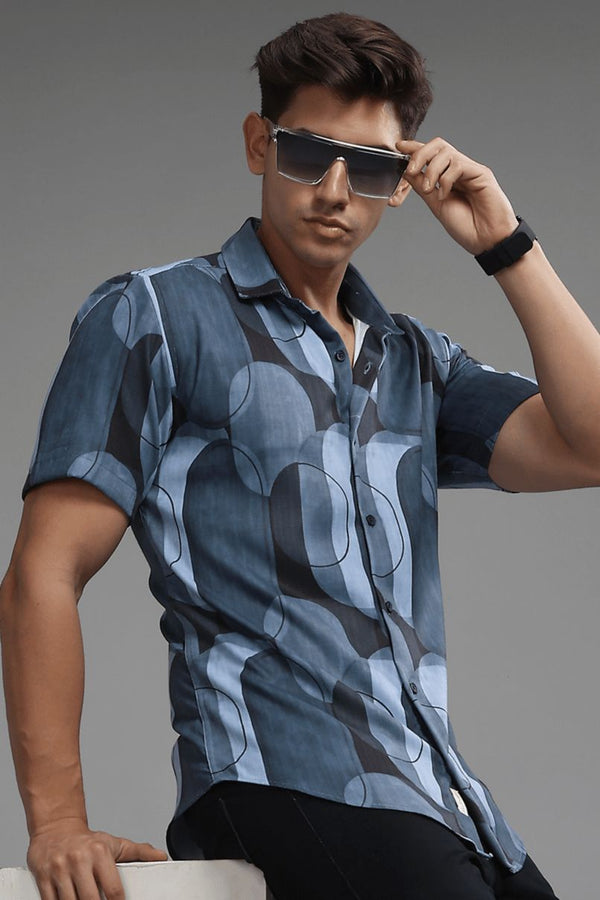 Multi Shape Blue Printed shirt - Half - Wrinkle Free