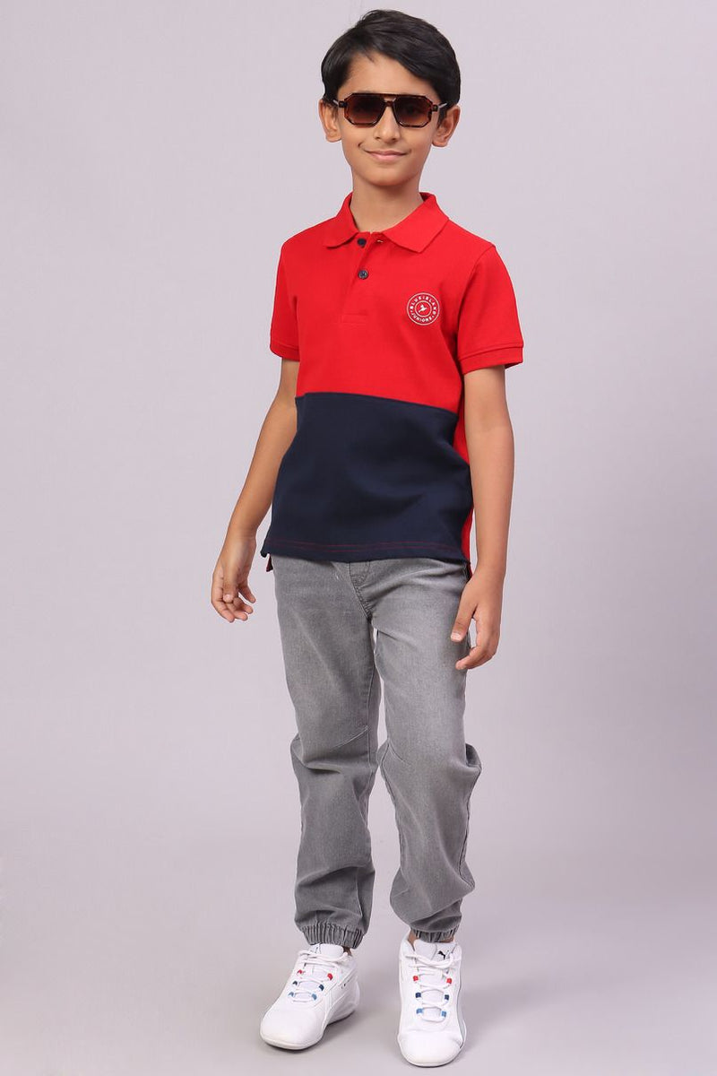 KIDS - Red & Navy Solid Tshirt - Stain Proof