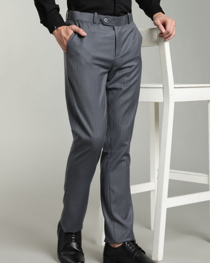 Dark Ash Grey Mini Stripes - Wrinkle free Formal Pant