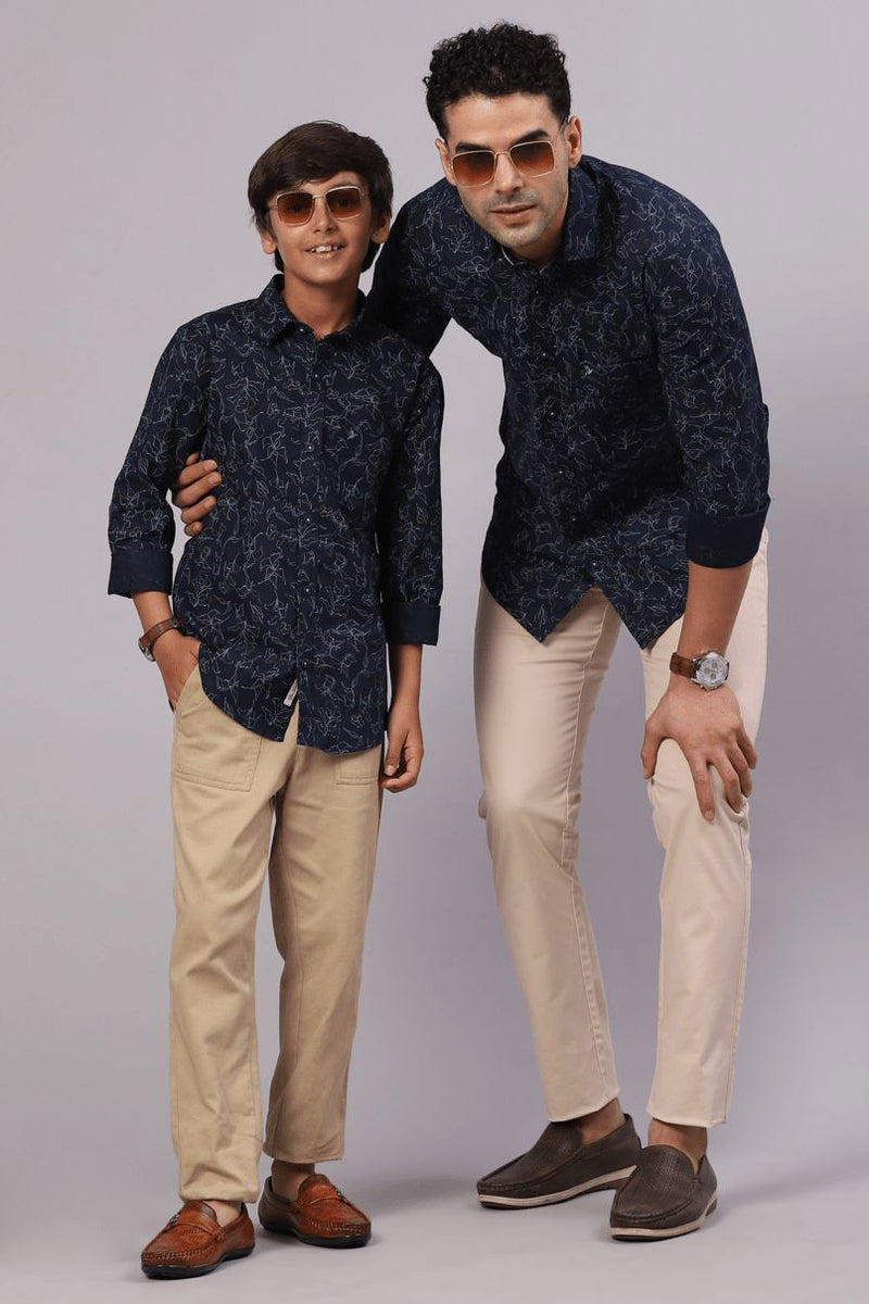 FATHER & SON - Navy Leafy Print