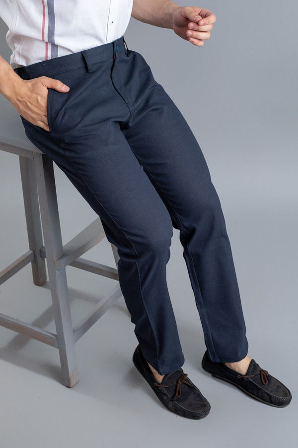 Navy Printed - 2 way stretch - COTTON PANT