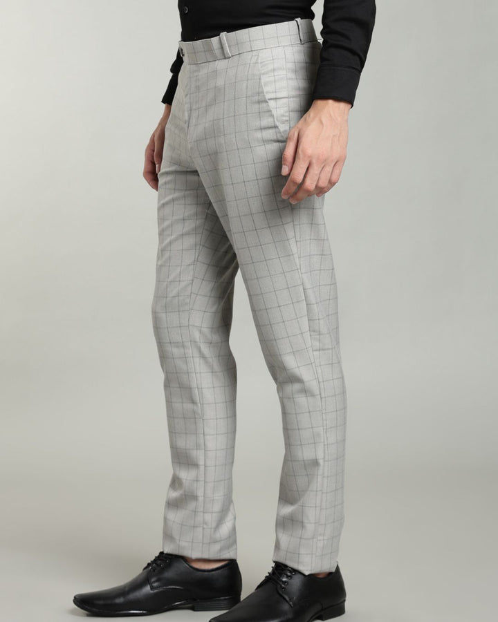 Silver Grey Box Checks - Wrinkle free Formal Pant