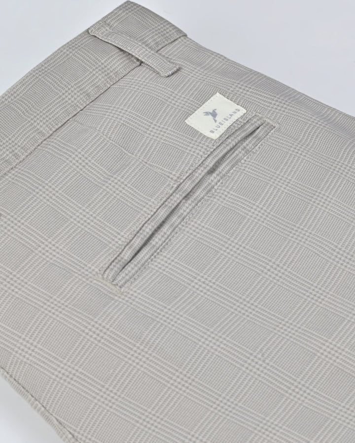 Dusty Cream Multi Line Checks - 2 way stretch - COTTON PANT