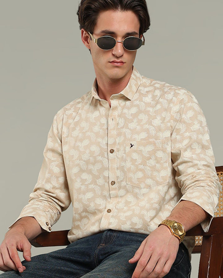 Sandal Cream Leaf Print - Full-Stain Proof