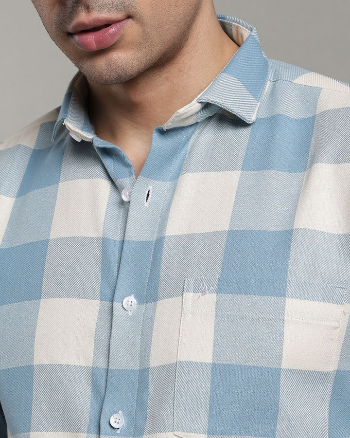 Mild Cream & Blue Box Checks -Full-Stain Proof