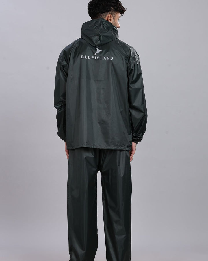 Military Green - Rain Jacket with Pant and Mobile Pouch