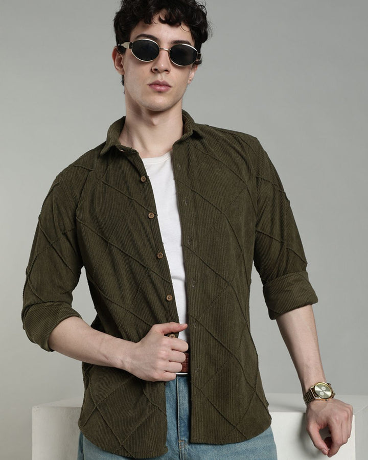 Olive Thread Checks - Full-Corduroy Shirt