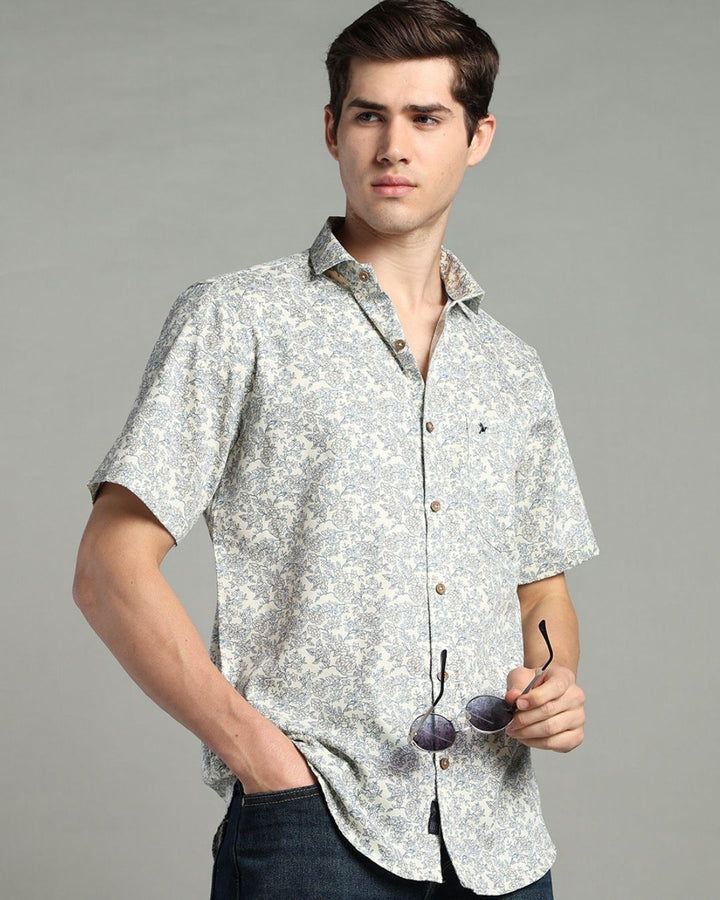 Beige Floral Print -Half-Stain Proof