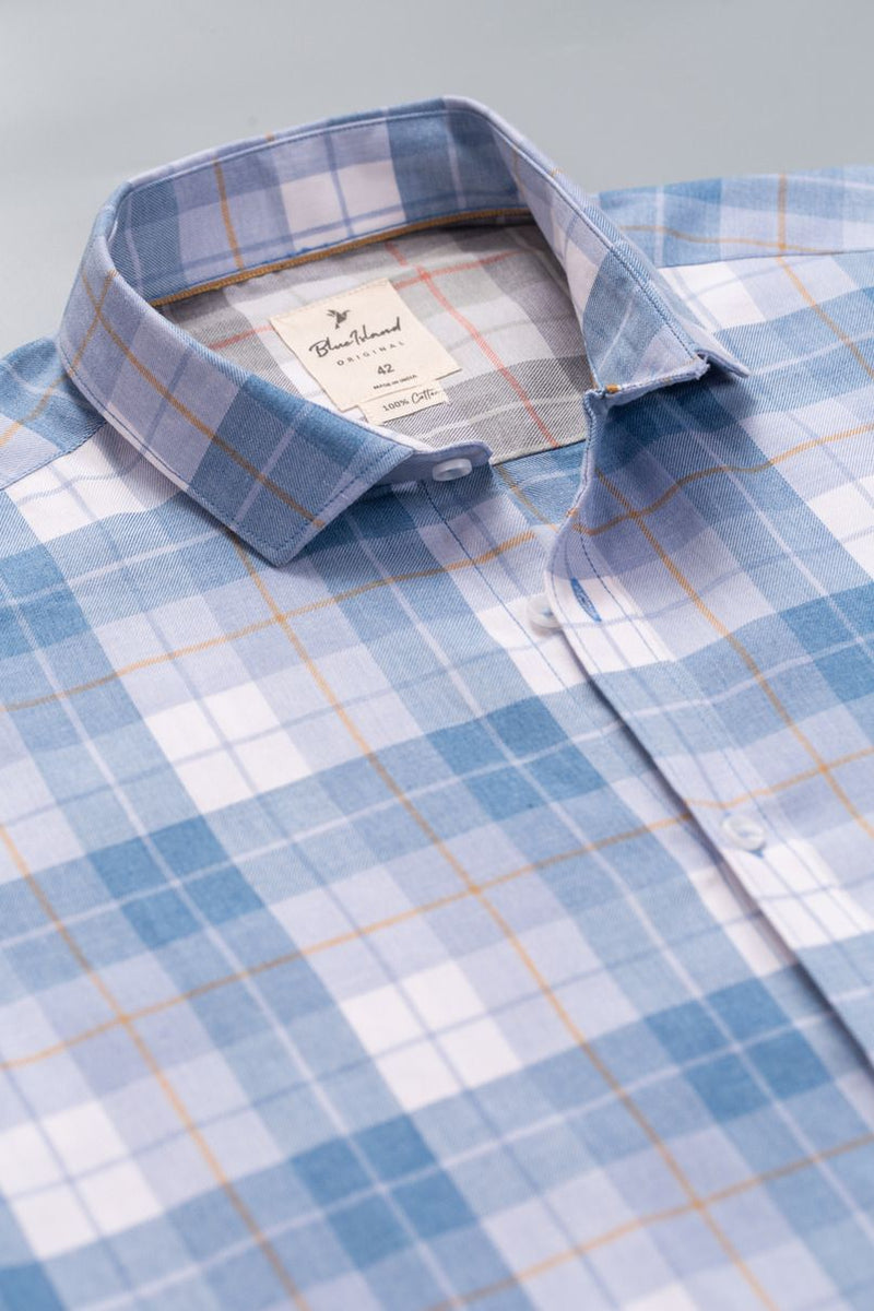 Blue and White Mini Box Checks - Full-Stain Proof