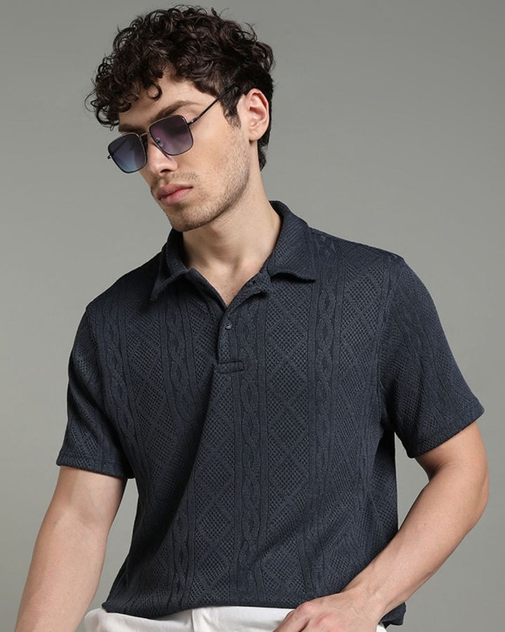 Navy Infinity Textured - Polo Tshirt