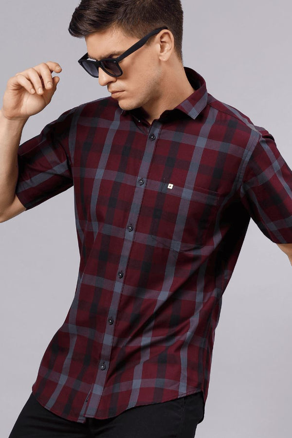 Burgundy Red Checks - Half Sleeve - Stain Proof