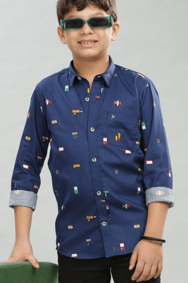 KIDS - Navy Gameboy Print -Stain Proof Shirt