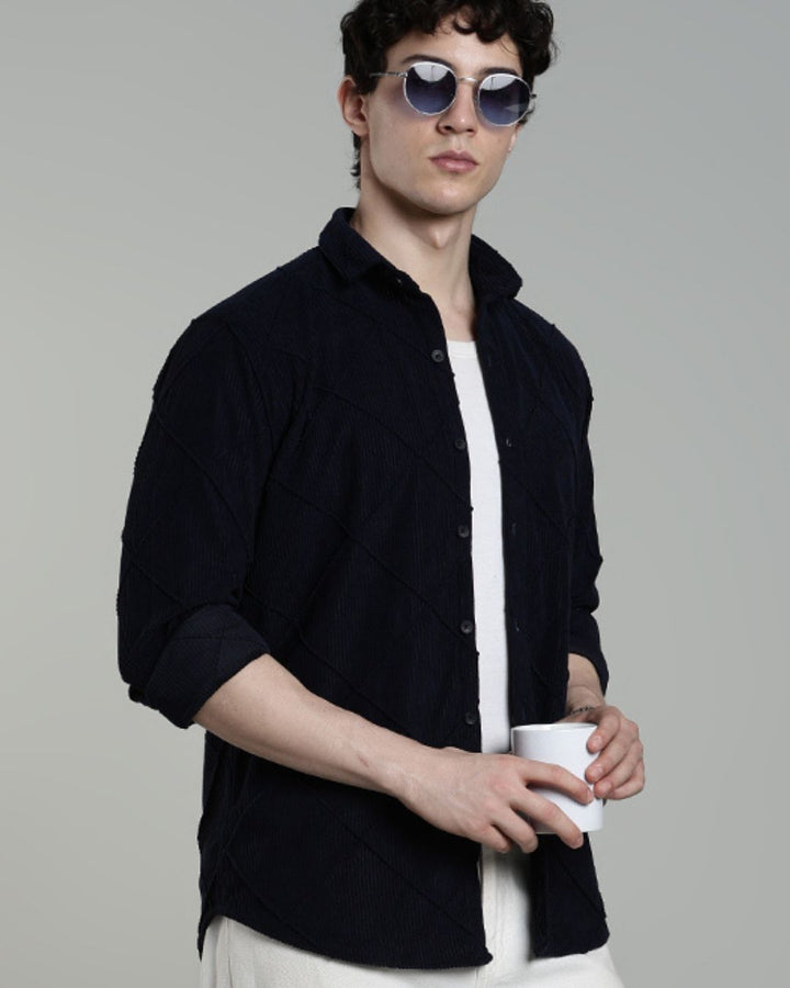 Navy Thread Checks - Full-Corduroy Shirt