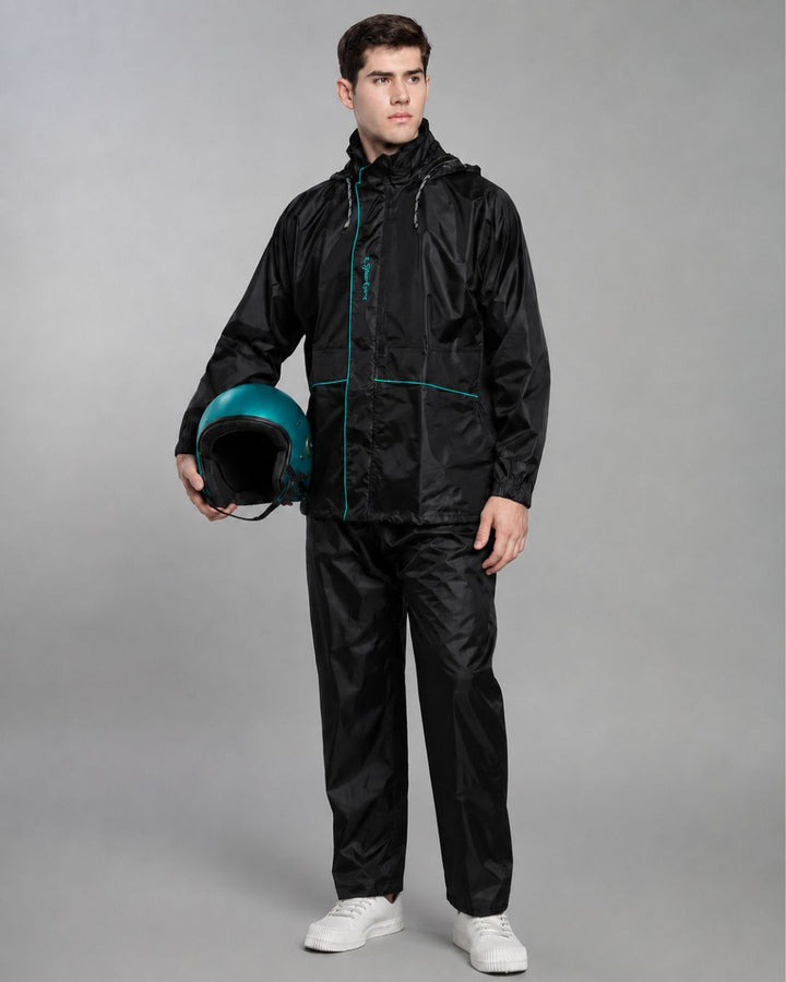 Sparker Black with Teal - Rain Jacket with Pant