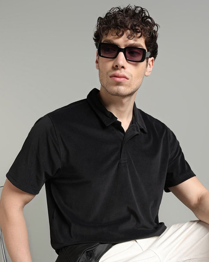 Black Geometric Textured - Polo Tshirt