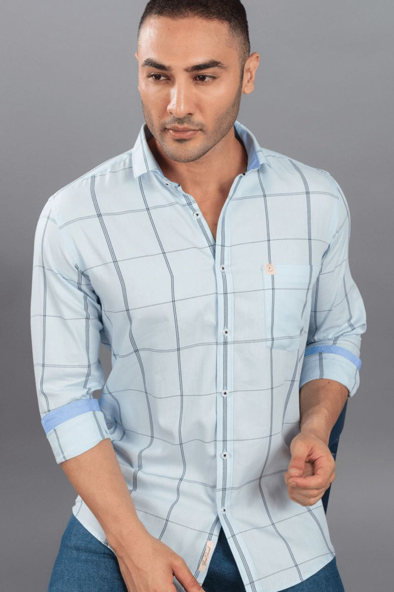 Sky Blue and Black Line Checks - Full-Stain Proof
