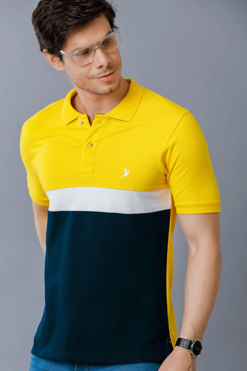 Magic Yellow and Navy  Solid TShirt - Stain Proof