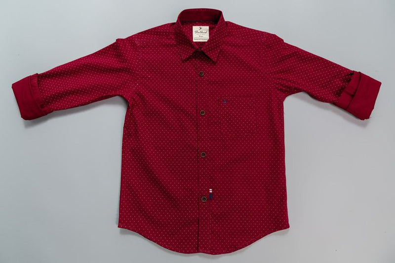 KIDS - Maroon Dotted Print Shirt-Stain Proof Shirt