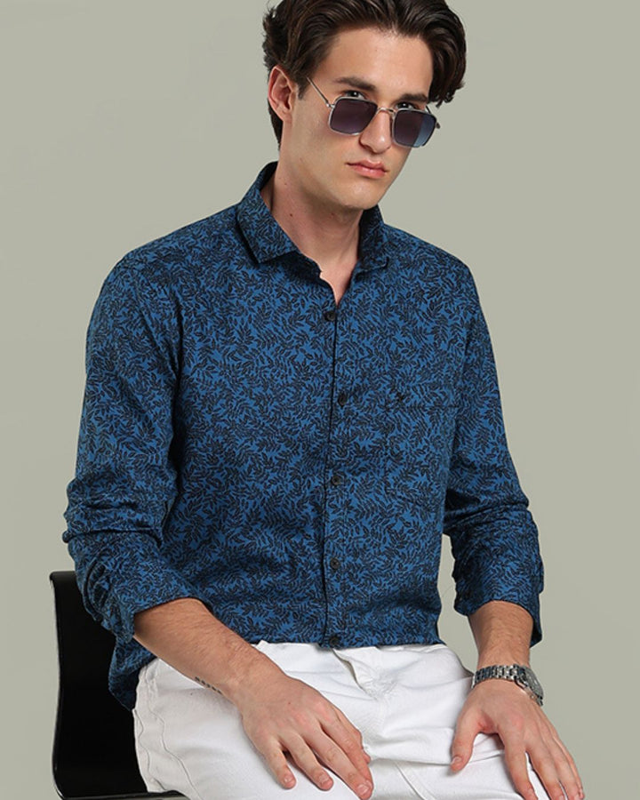 Blue Leaf Print -Full-Stain Proof