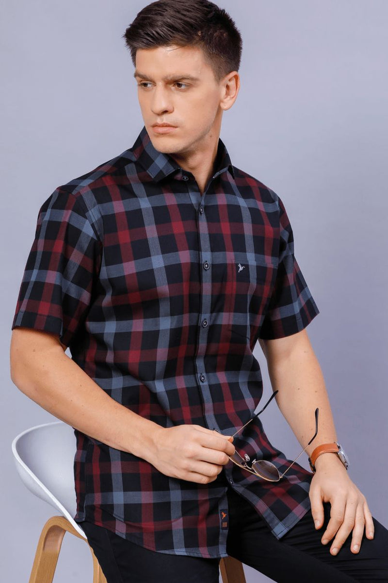 Classy Red and Black Checks - Half Sleeve - Stain Proof