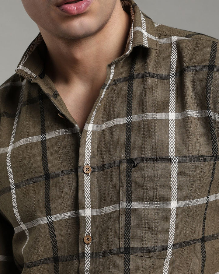 Khaki Green Monochrome Checks -Full-Stain Proof