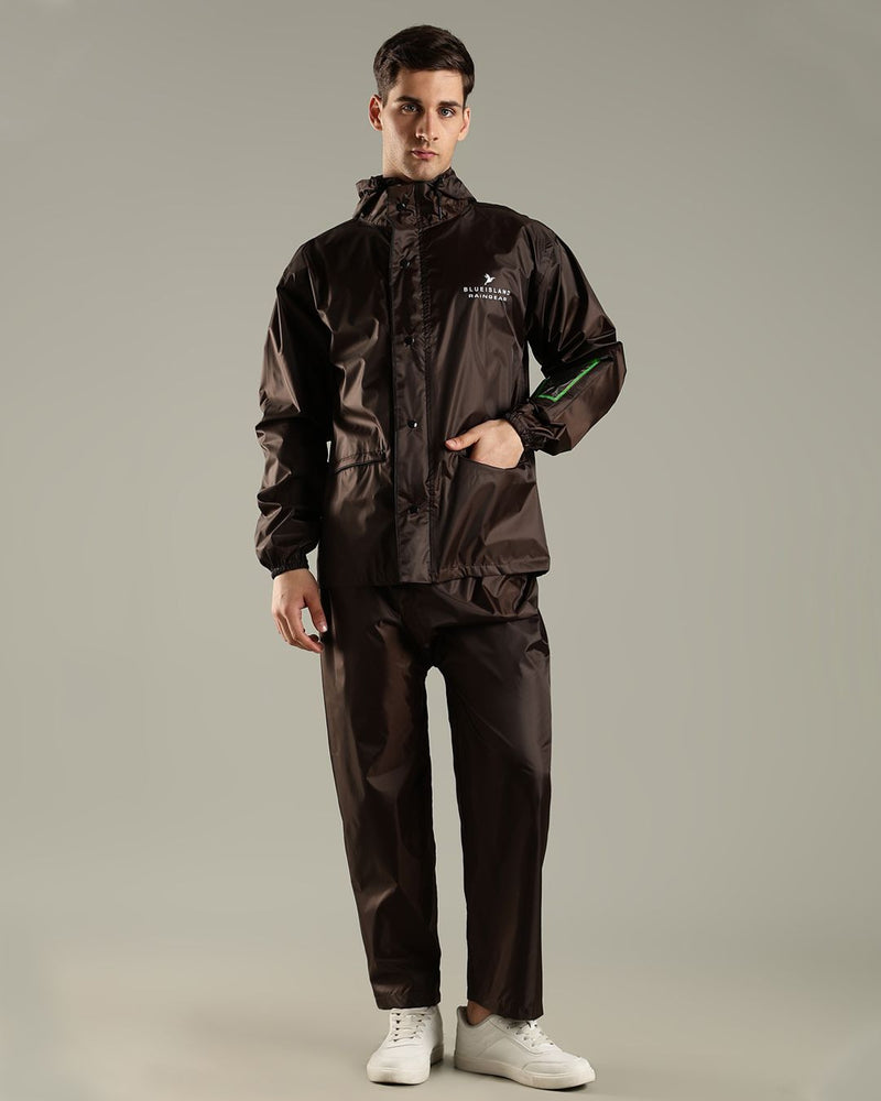 Teak Brown - Rain Jacket with Mobile Pouch