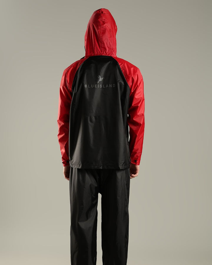 Black with Wine Red - Rain Jacket with Pant and Mobile Pouch
