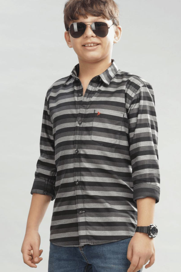 KIDS - Black & Grey Horizontal Stripes -Stain Proof Shirt