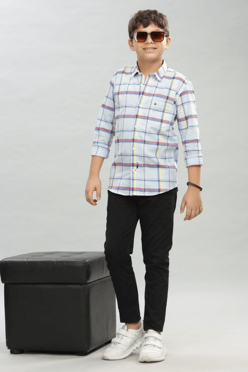 KIDS - Candy Blue Checks-Stain Proof Shirt