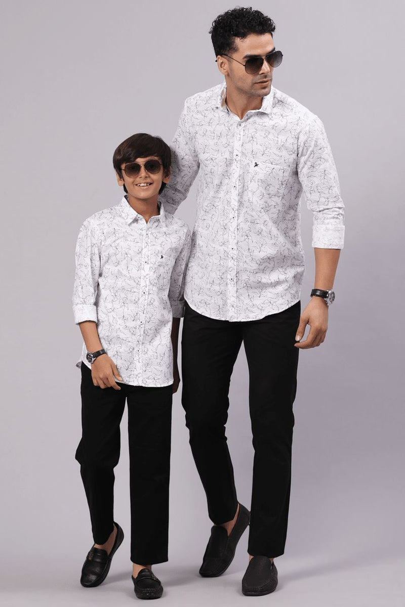 FATHER & SON - White Leafy Print