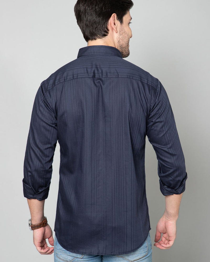 Navy Blue Self Design - Full-Stain Proof