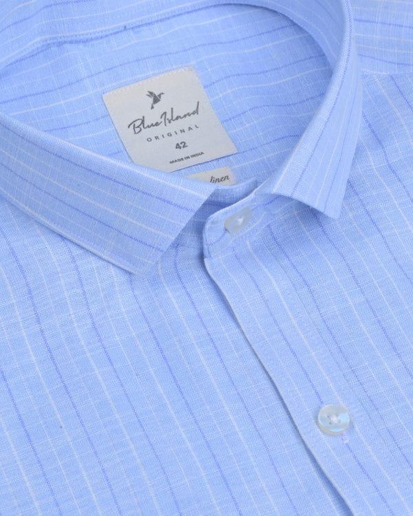 Blue Multi Line Stripes -Full-Bamboo Linen