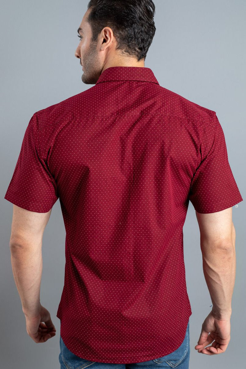 Maroon Dotted Print - Half Sleeve - Stain Proof