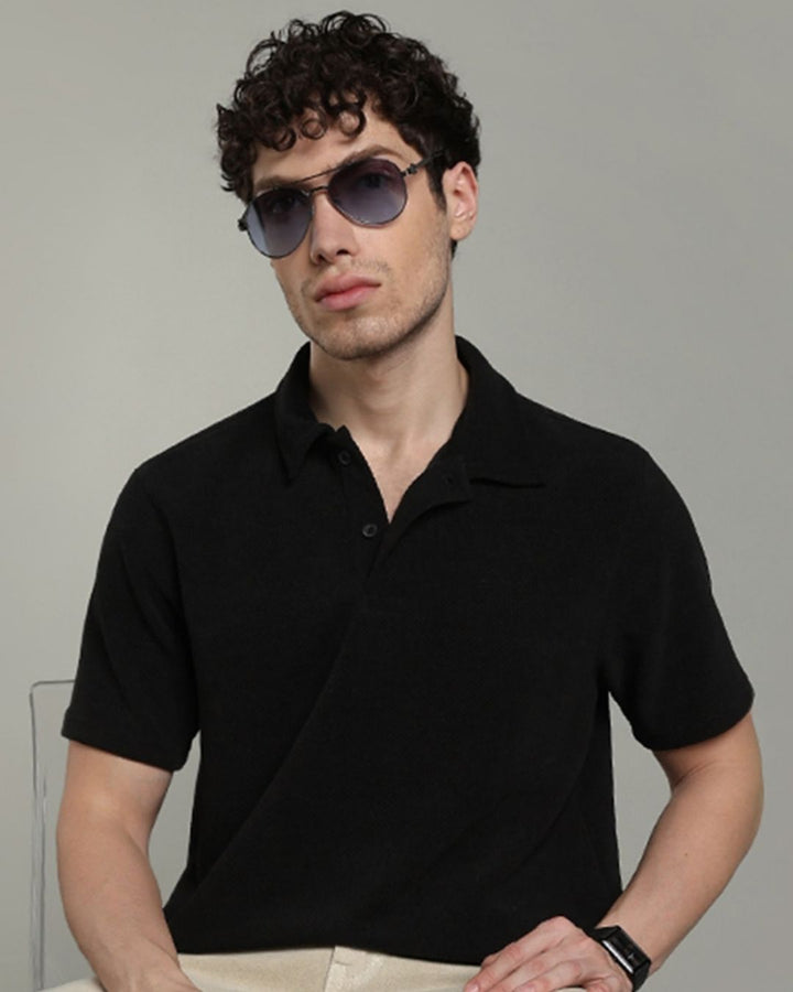 Black Pop Textured - Polo Tshirt