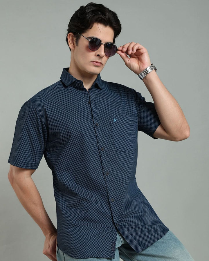 Navy Hex Print -Half-Stain Proof