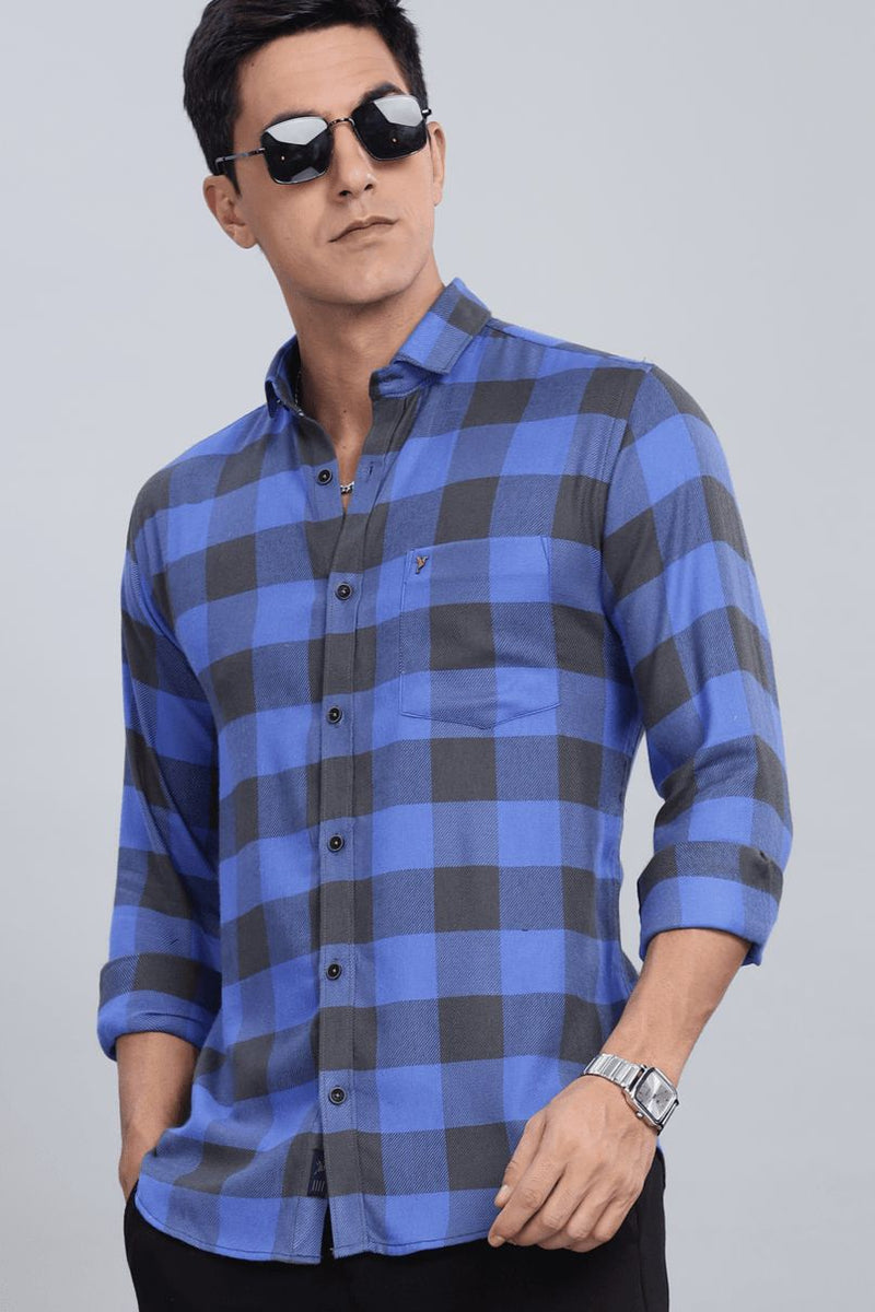 Cobalt Blue & Grey Checks - Full-Stain Proof