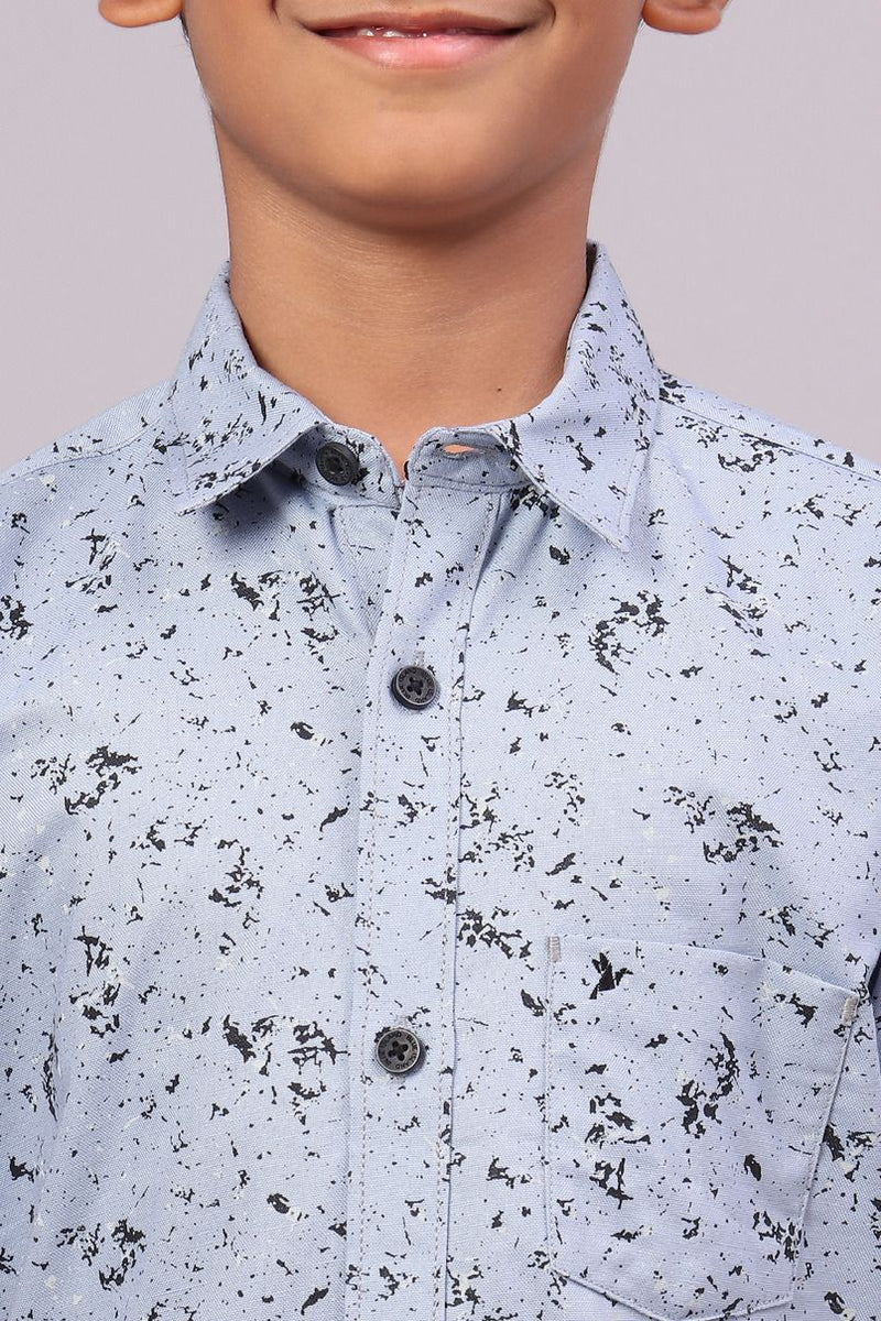 KIDS - Bluish Grey Splash Print-Half-Stain Proof Shirt