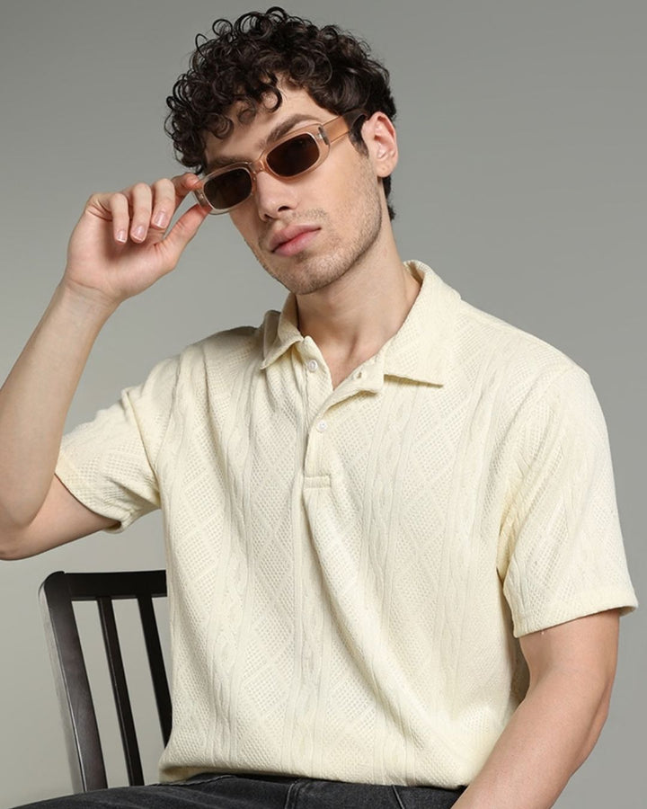 Ivory Cream Infinity Textured - Polo Tshirt