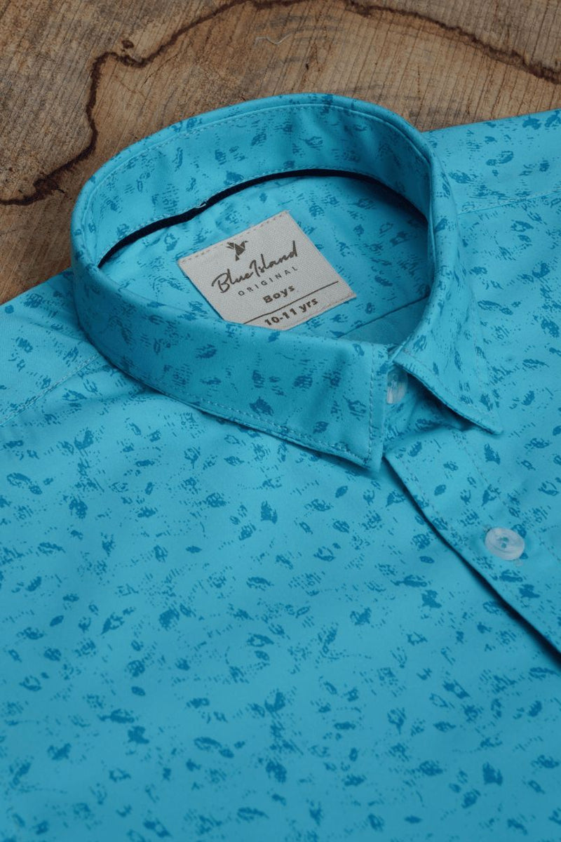 KIDS - Aqua Blue Print -Stain Proof Shirt