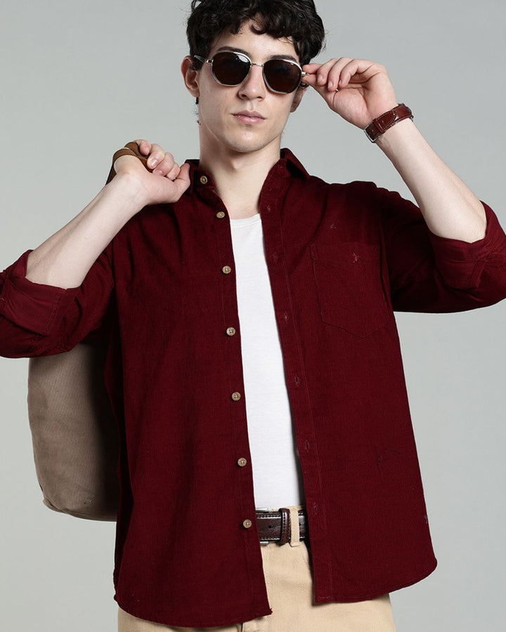 Maroon - Full-Corduroy Shirt