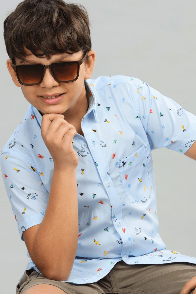 KIDS - Blue Sailor Print - Half-Stain Proof Shirt