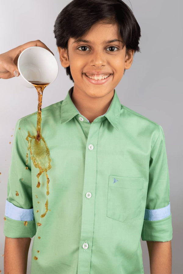 KIDS - Green Solid-Stain Proof Shirt