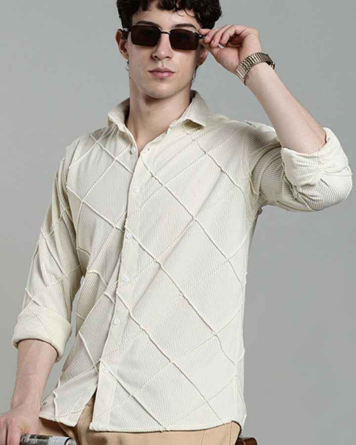 Cream Thread Checks - Full-Corduroy Shirt