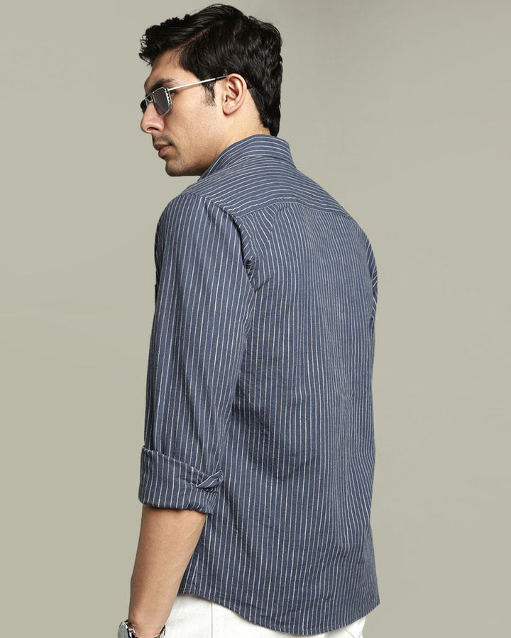 Slate Navy & White Pin Stripes - Full-Stain Proof