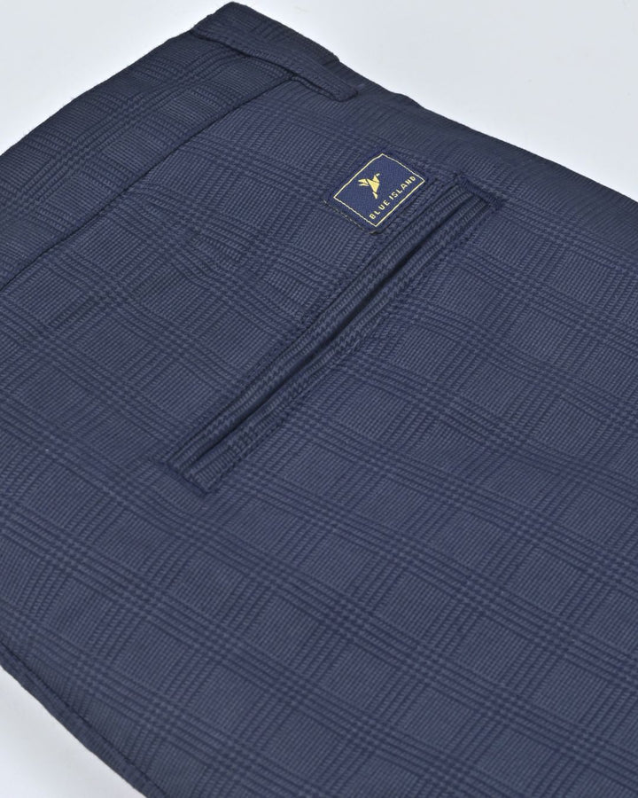 Navy Multi Line Checks - 2 way stretch - COTTON PANT